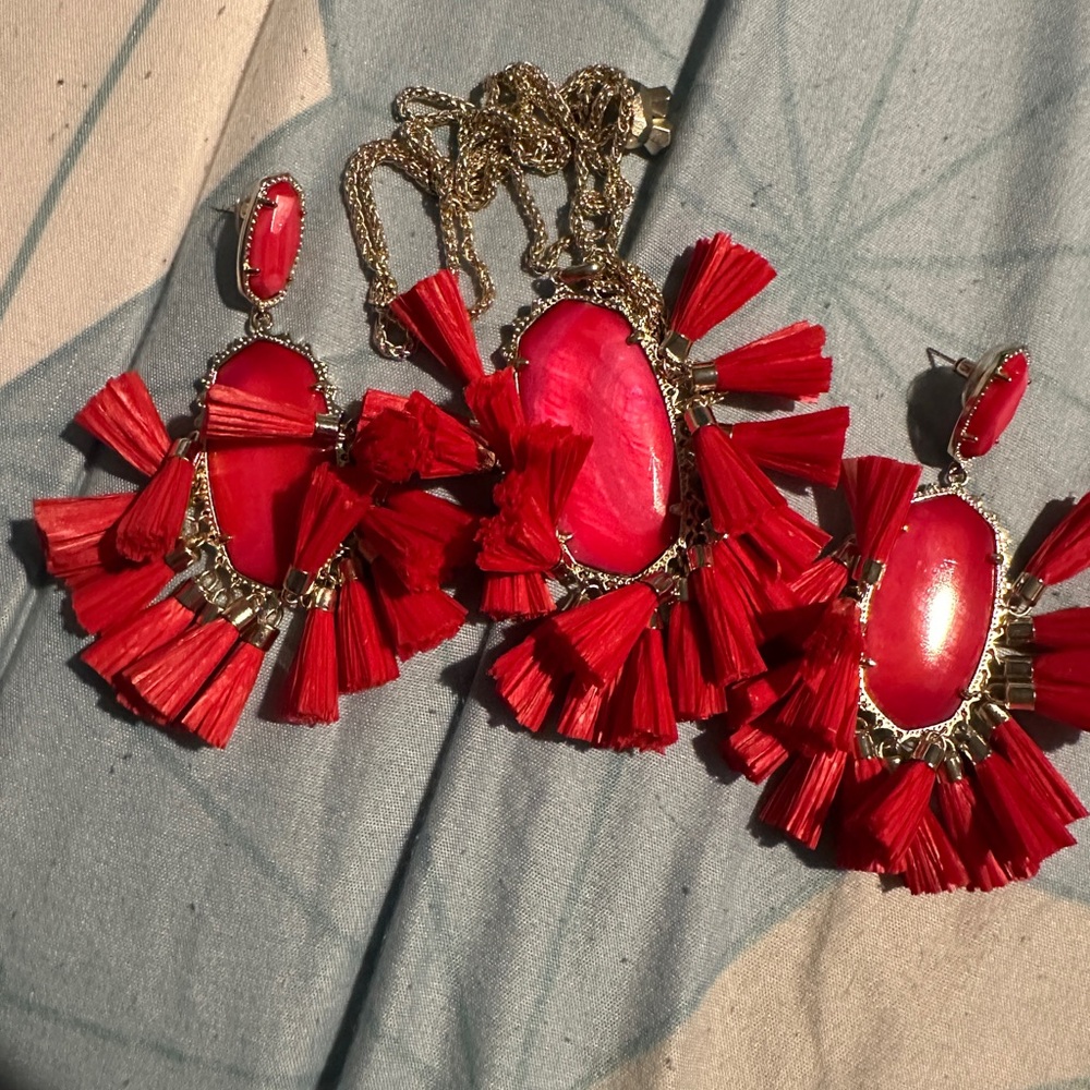Red Cristina earrings with matching necklace